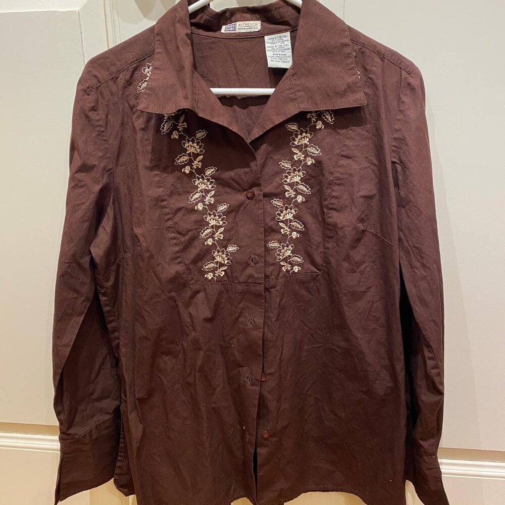 Faded Glory Large 12/14 Brown embroidered top